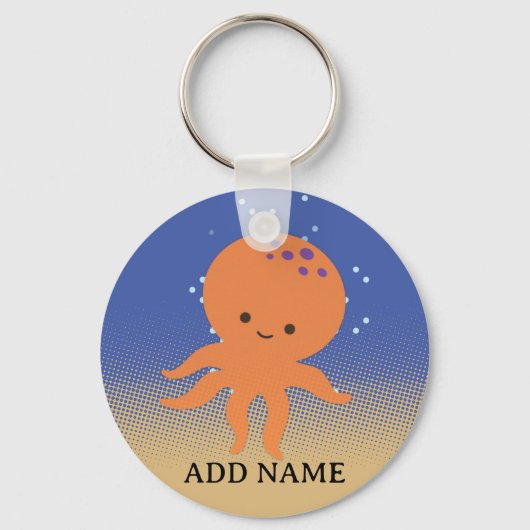 Leuke Octopus Cartoon Aangepaste Naam Sleutelhanger (Voorkant)