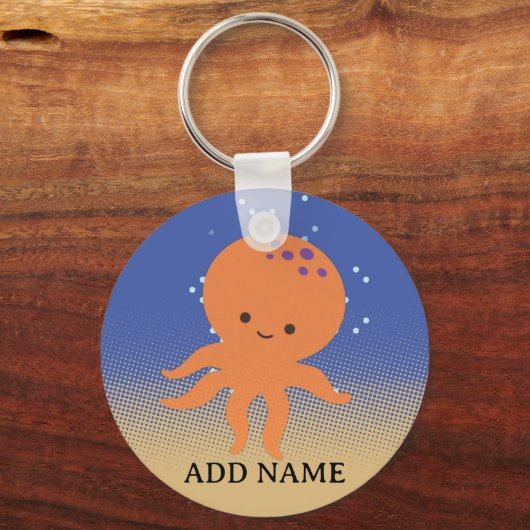 Leuke Octopus Cartoon Aangepaste Naam Sleutelhanger (Achterkant)