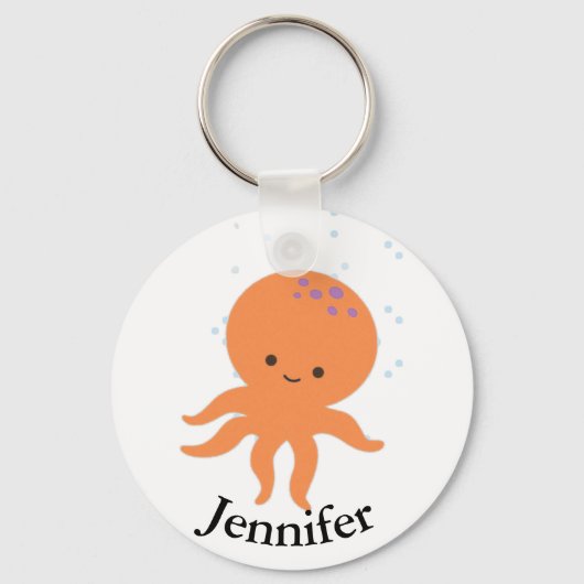 Leuke Octopus Cartoon Aangepaste Naam Sleutelhanger (Voorkant)