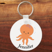 Leuke Octopus Cartoon Aangepaste Naam Sleutelhanger (Achterkant)