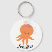 Leuke Octopus Cartoon Aangepaste Naam Sleutelhanger (Achterkant)