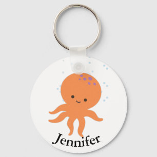 Leuke Octopus Cartoon Aangepaste Naam Sleutelhanger