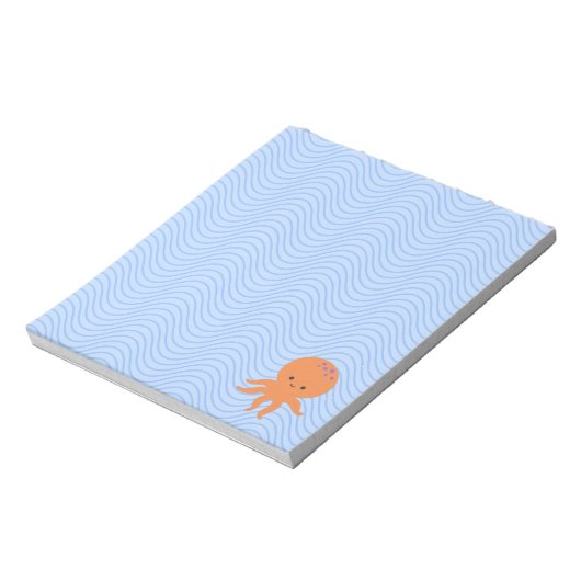 Leuke Octopus Cartoon Blauwe Waves Custom Notitieblok (Linkerzijde)