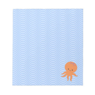 Leuke Octopus Cartoon Blauwe Waves Custom Notitieblok