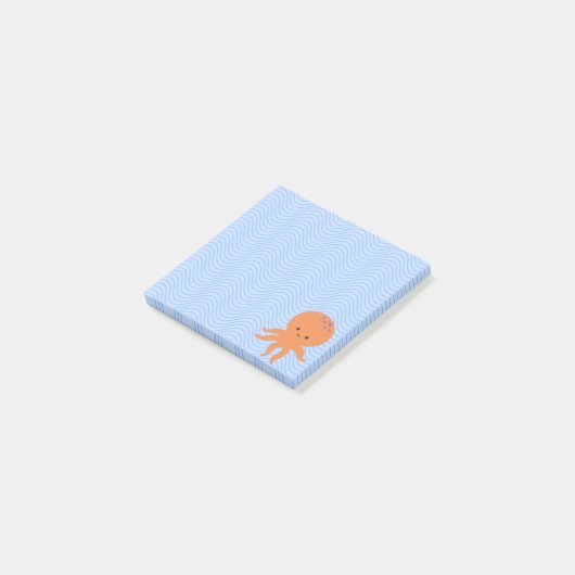 Leuke Octopus Cartoon Blauwe Waves Custom Post-it® Notes (Schuin)