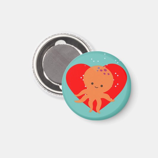 Leuke octopus Cartoon rood hart Magneet (Voorkant / Achterkant)