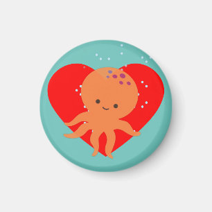 Leuke octopus Cartoon rood hart Magneet