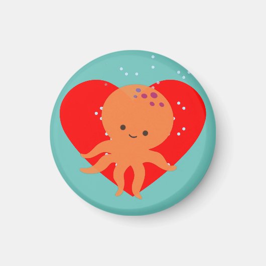 Leuke octopus Cartoon rood hart Magneet (Voorkant)
