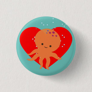Leuke octopus Cartoon rood hart Ronde Button 3,2 Cm