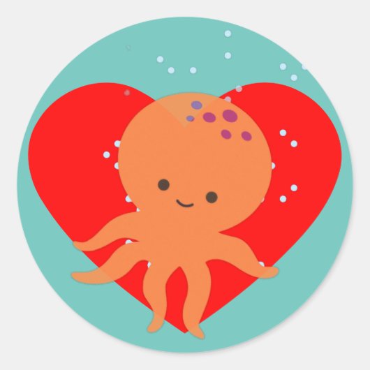 Leuke octopus Cartoon rood hart Ronde Sticker (Voorkant)