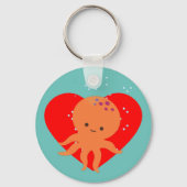 Leuke octopus Cartoon rood hart Sleutelhanger (Voorkant)