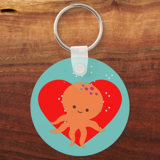 Leuke octopus Cartoon rood hart Sleutelhanger (Voorkant)