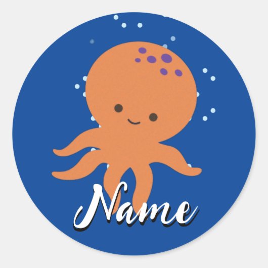 Leuke Octopus Cartoon Voeg naam toe Ronde Sticker (Voorkant)