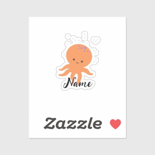 Leuke Octopus Cartoon Voeg naam toe Sticker (Vel)