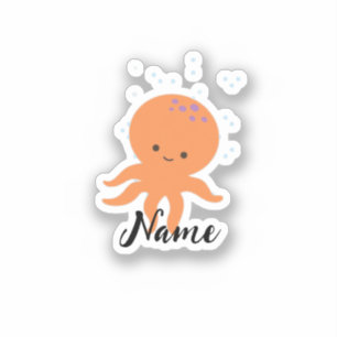Leuke Octopus Cartoon Voeg naam toe Sticker