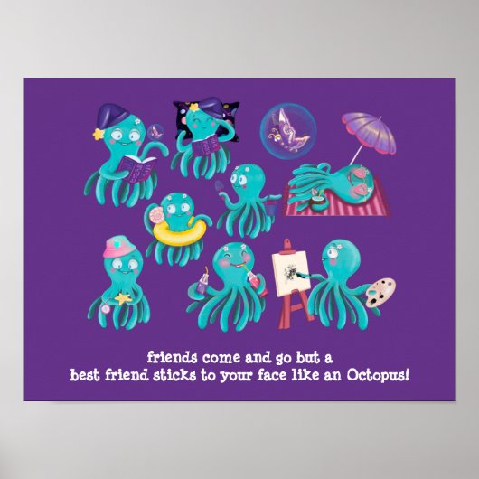 Leuke OCTOPUS Vriendschap Gift - BFF Sticks to Fac Poster (Voorkant)