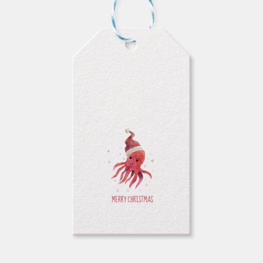 Leuke Octopus Zeeen en Groeten Santa Hat Cadeaulabel (Voorkant)