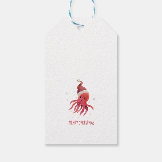 Leuke Octopus Zeeen en Groeten Santa Hat Cadeaulabel (Achterkant)