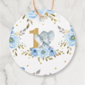 Leuke Olifant 1e Verjaardag Blauwe Bloemen Dank u Bedankjes Labels (Achterkant)