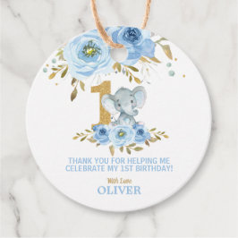 Leuke Olifant 1e Verjaardag Blauwe Bloemen Dank u Bedankjes Labels