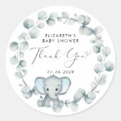 Leuke Olifant Baby Jongen Douche Dank u Ronde Sticker (Voorkant)