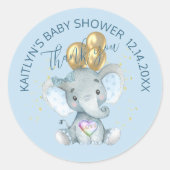 Leuke Olifant Baby Jongen Douche Dank u Ronde Sticker (Voorkant)