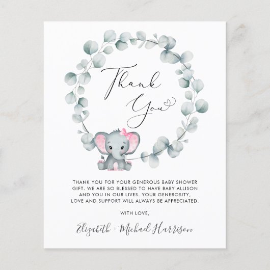 Leuke Olifant Baby Meisje Douche Dank u (Voorkant)