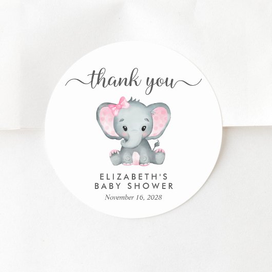 Leuke Olifant Baby Meisje Douche Dank u Ronde Sticker