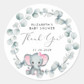 Leuke Olifant Baby Meisje Douche Dank u Ronde Sticker (Voorkant)