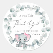 Leuke Olifant Baby Meisje Douche Dank u Ronde Sticker (Voorkant)