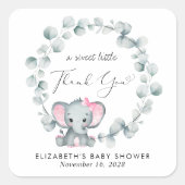 Leuke Olifant Baby Meisje Douche Dank u Vierkante Sticker (Voorkant)