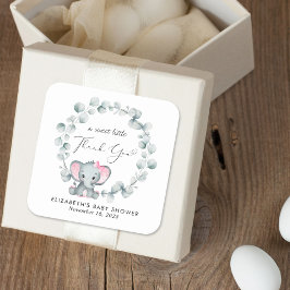 Leuke Olifant Baby Meisje Douche Dank u Vierkante Sticker
