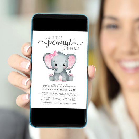 Leuke olifant baby meisje douche per mail kaart