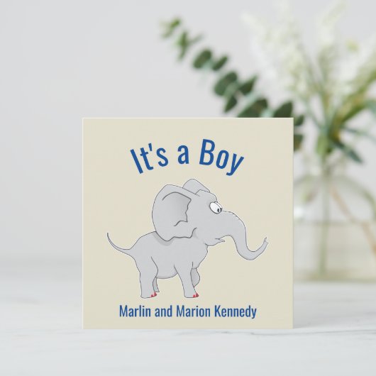 Leuke olifant Baby shower Geslacht onthullen Kaart (Staand voorkant)
