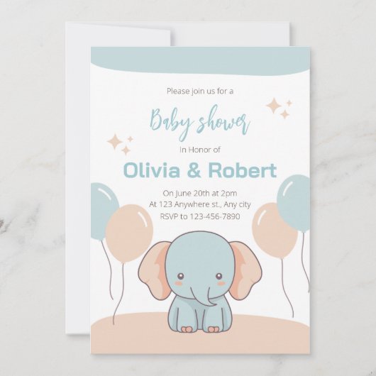 Leuke olifant baby shower uitnodiging (Voorkant)