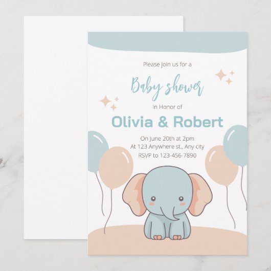 Leuke olifant baby shower uitnodiging (Voorkant / Achterkant)