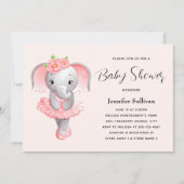 Leuke Olifant Ballerina Roze & Grijs Baby shower Kaart (Voorkant)