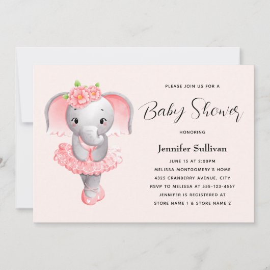 Leuke Olifant Ballerina Roze & Grijs Baby shower Kaart (Voorkant)