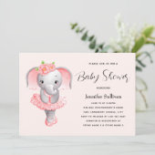 Leuke Olifant Ballerina Roze & Grijs Baby shower Kaart (Staand voorkant)