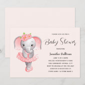 Leuke Olifant Ballerina Roze & Grijs Baby shower Kaart (Voorkant / Achterkant)