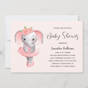 Leuke Olifant Ballerina Roze & Grijs Baby shower Kaart