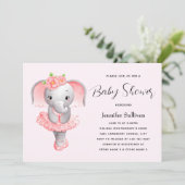 Leuke Olifant Ballerina Roze & Grijs Baby shower Kaart (Staand voorkant)