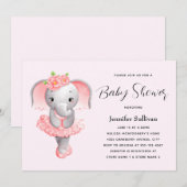 Leuke Olifant Ballerina Roze & Grijs Baby shower Kaart (Voorkant / Achterkant)