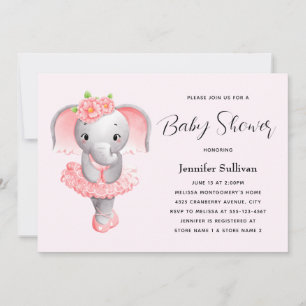 Leuke Olifant Ballerina Roze & Grijs Baby shower Kaart