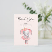 Leuke Olifant Ballerina Roze & Grijs Bedankt Briefkaart (Staand voorkant)