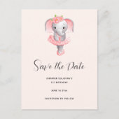 Leuke Olifant Ballerina Roze & Grijs Save the Date Uitnodiging Briefkaart (Voorkant)