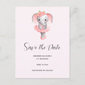 Leuke Olifant Ballerina Roze & Grijs Save the Date Uitnodiging Briefkaart (Voorkant)