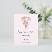Leuke Olifant Ballerina Roze & Grijs Save the Date Uitnodiging Briefkaart (Staand voorkant)