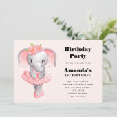 Leuke Olifant Ballerina Roze & Grijs Verjaardag Kaart (Staand voorkant)