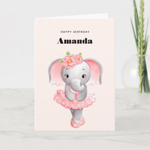 Leuke Olifant Ballerina Roze & Grijs Verjaardag Kaart